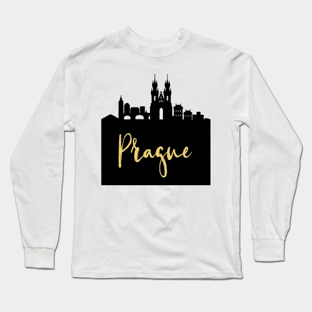 PRAGUE CZECH REPUBLIC DESIGNER SILHOUETTE SKYLINE ART Long Sleeve T-Shirt by deificusArt